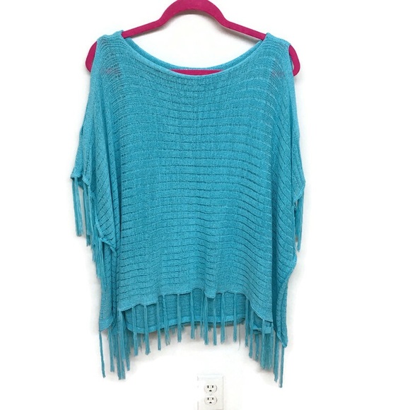 Chico's Tops - Chico’s Turquoise Cold Shoulder Sweater Size 3P or 14